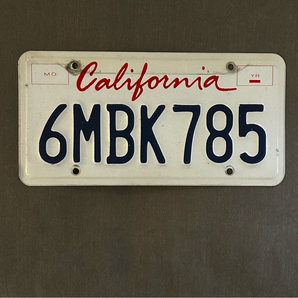 Authentic California license plate.